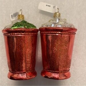 NWT set of 2 Mojito Cocktail Hand Blown Glass Christmas Ornament Neiman Marcus